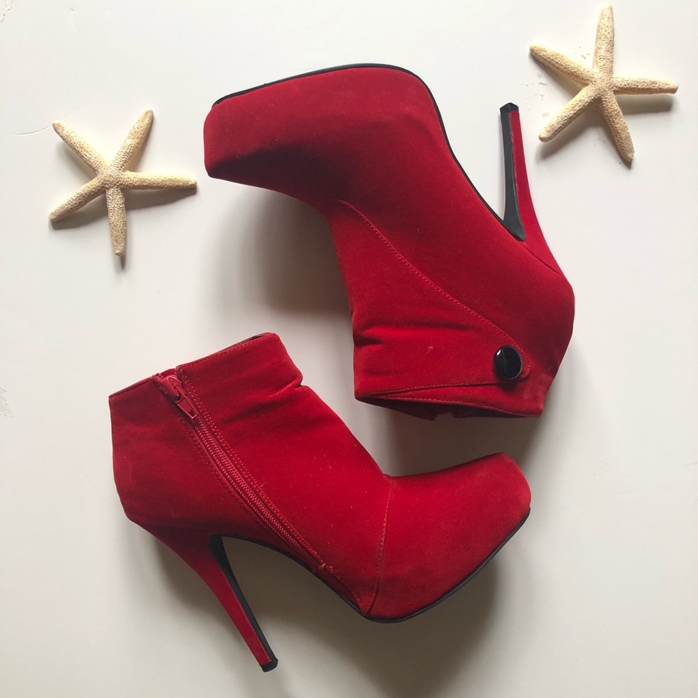 Red Suede High Heel Booties ‼️All SHOES 2 for 35‼️